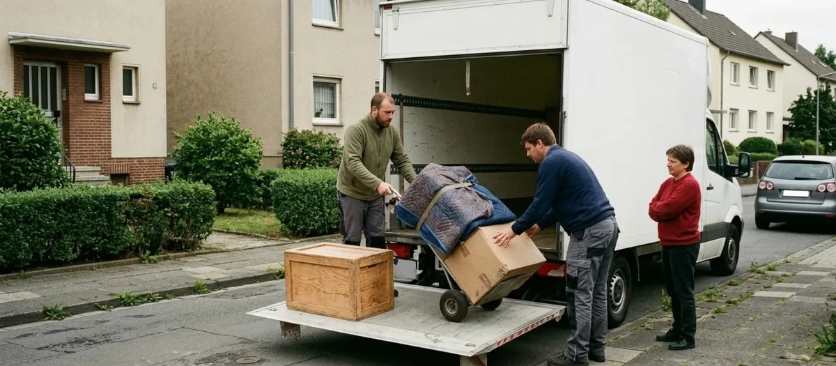 Der Fahrer schiebt eine beladene Sackkarre über die abgesenkte Ladebordwand in den Wagen